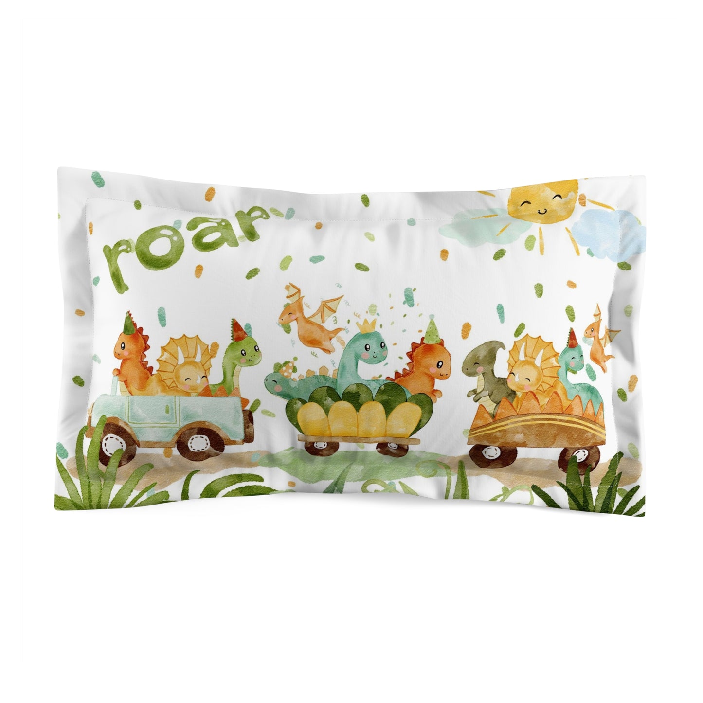 Cute Dinosaur - Microfiber Pillow Sham - Colorful Dinosaur Collection