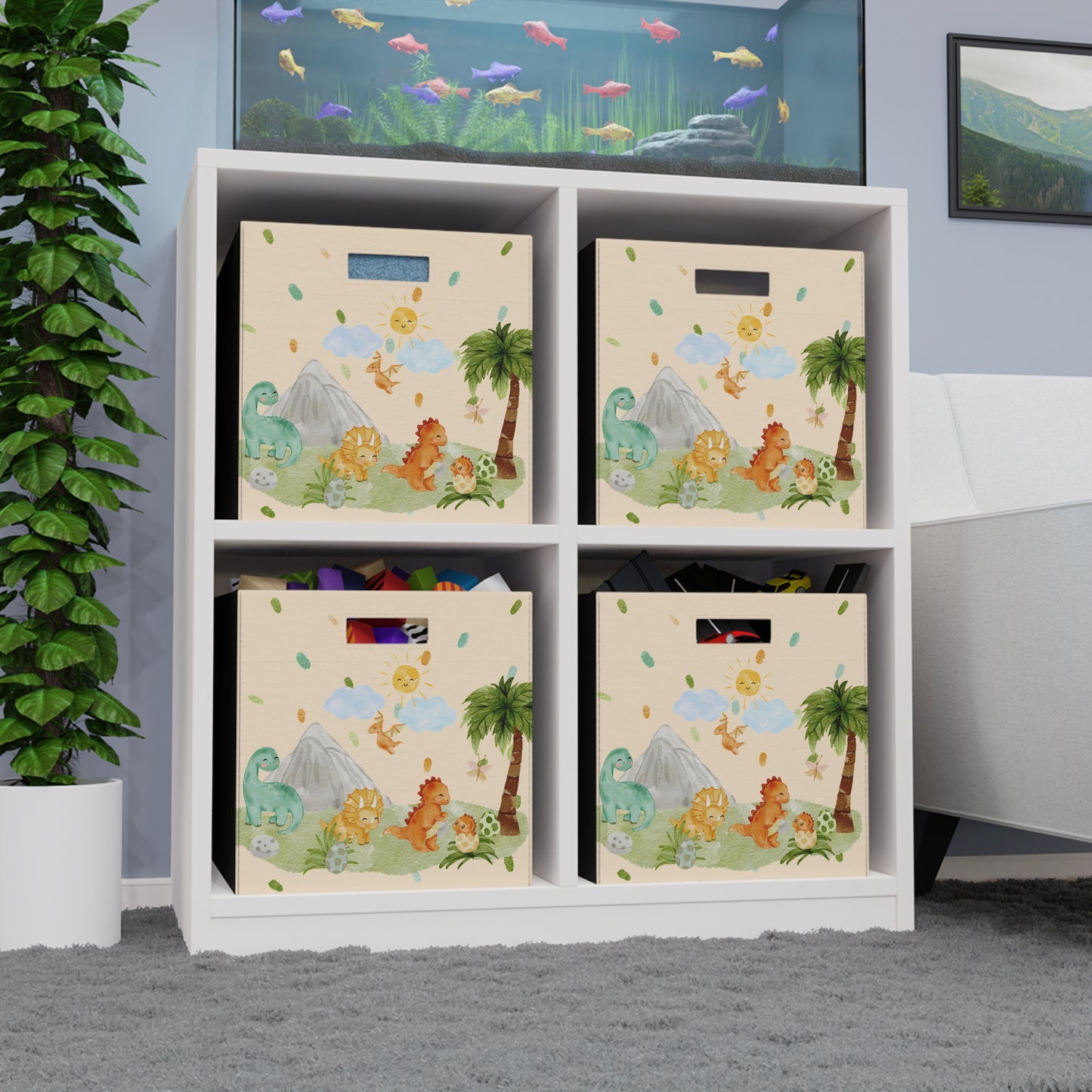 Cute Dinosaur Scene - Felt Storage Box - Green Dino Baby Collection