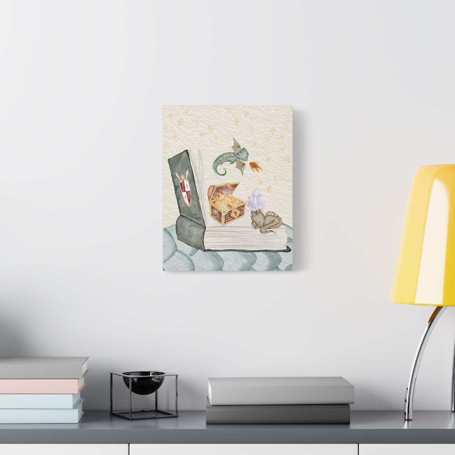 Books and Dragons - Matte Canvas, Stretched - Dragon Kingdom Collection