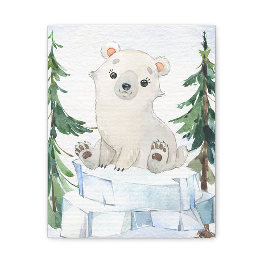 Cute Polar Bear- Matte Canvas, Stretched - Cute Nordic Animals Collection