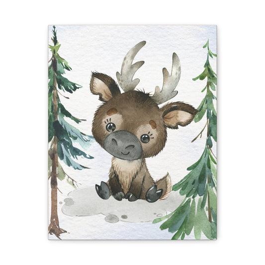 Cute Moose - Matte Canvas, Stretched - Cute Nordic Animals Collection