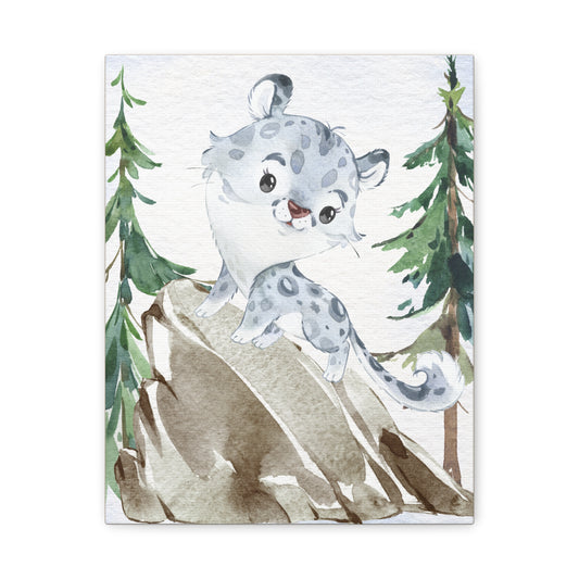 Cute Snow Leopard - Matte Canvas, Stretched - Cute Nordic Animals Collection