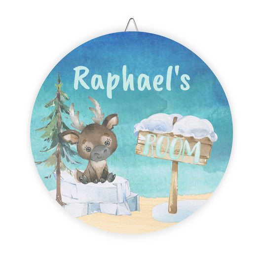 Cute Moose - Wooden Door Sign for your Child's Room - Cute Nordic Animal Collection